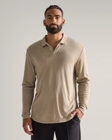 Ribbed Long Sleeve Open V Polo
