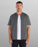 LUX Stand Collar Short Sleeve Button Down