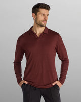Ribbed Long Sleeve Open V Polo