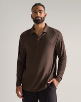 Ribbed Long Sleeve Open V Polo