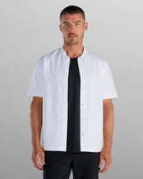 LUX Stand Collar Short Sleeve Button Down